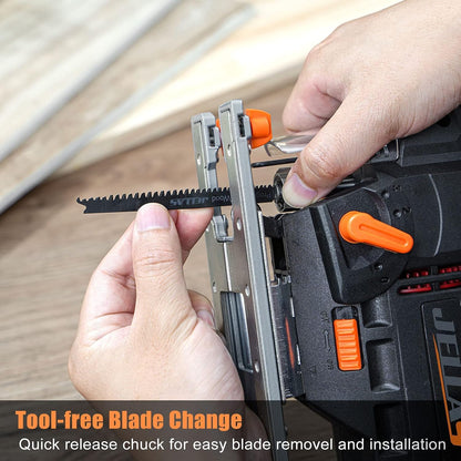 - Jig Saw | Jellas 800W 3000 SPM Electric Jigsaw tool with 10 Piece T-Shank Blades | LED Light, 6 Variable Speed | 4 Orbital Sets | 0°-45° Bevel Cutting -