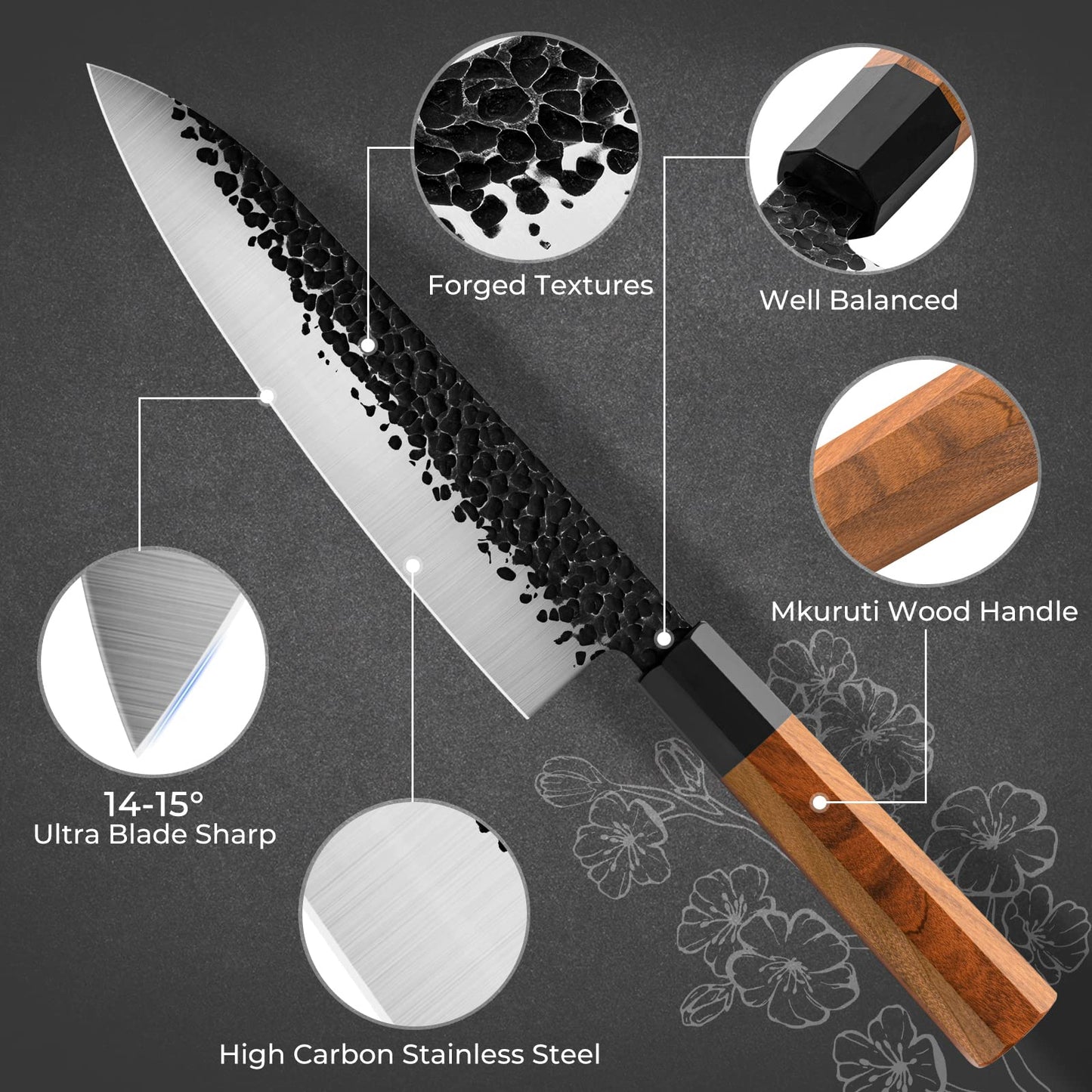 - Japanese Chef Knife Gyuto Chef Knife | 8 Inch Professional Hand Forged Kitchen Chef Knife  -