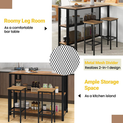 - TANGZON 3-Tier Bar Table | Metal Frame Rectangular Kitchen Table -