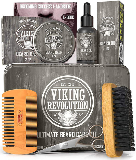 - Viking Revolution - Beard Grooming Kit for Men - Ultimate Beard Kit with 100% Boar Beard Brush -