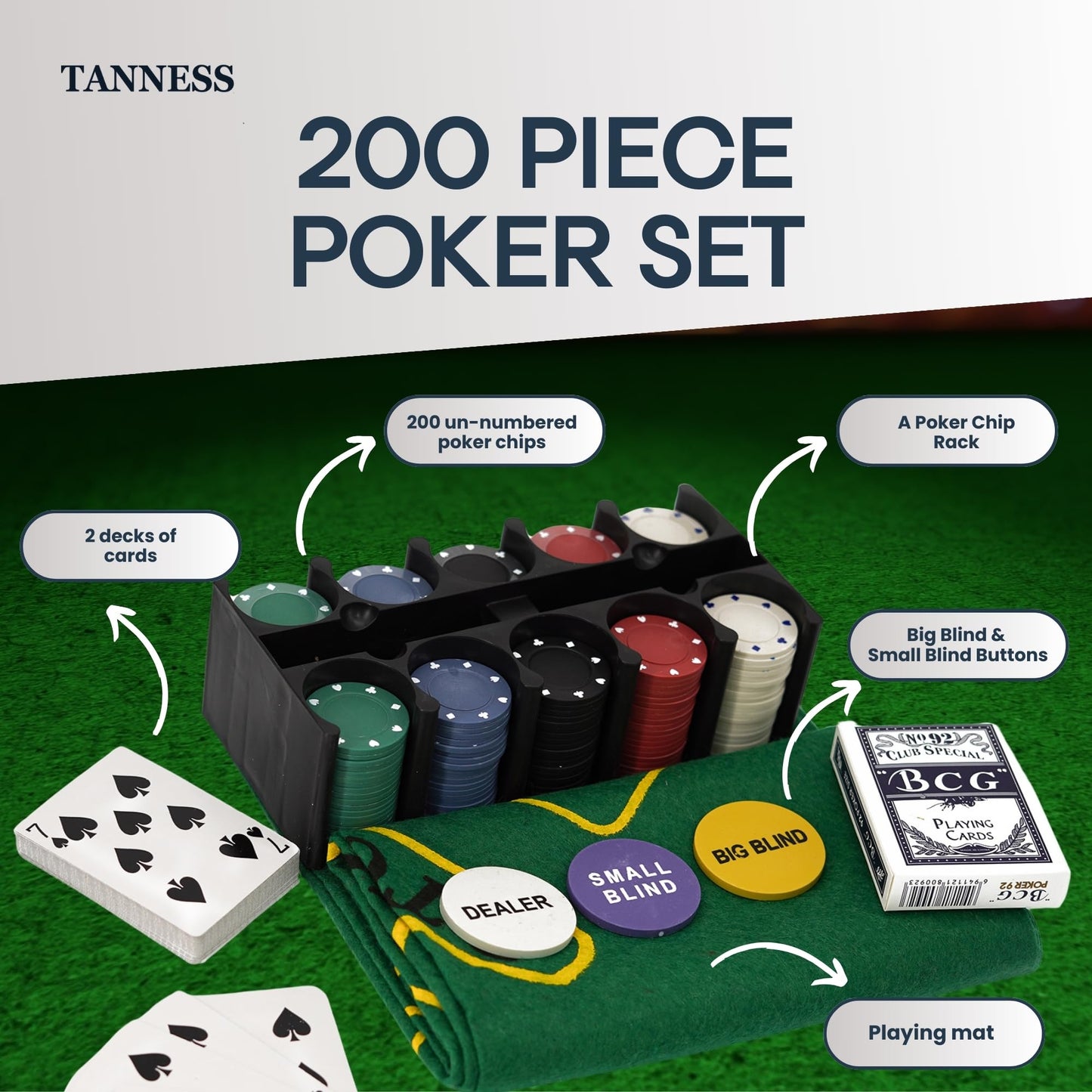 - Tanness 200 Pcs Poker Set | Casino Texas Holdem Poker Set | Black Jacks Game -