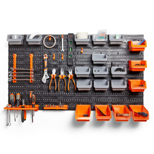 - VonHaus 44 Piece Wall Mounted Pegboard Hook, Storage Bins and Panel Set -