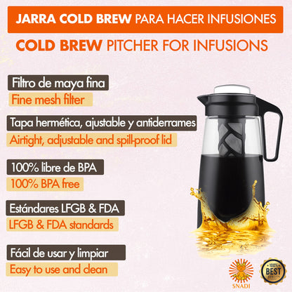 Cold Brew Jug - 2 litre (Cold Brew Coffee Maker) Infuser with Fine Mesh Filter and Airtight Lid Design in Tritan 100% BPA Free