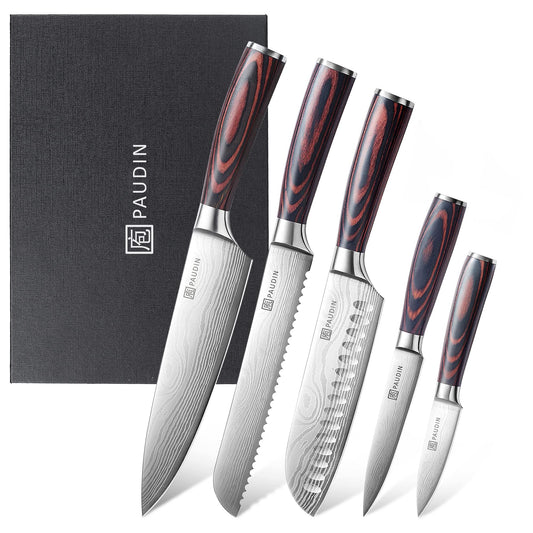 - PAUDIN Kitchen Knife Set | High Carbon Stainless Steel Kitchen Knives | 5 Piece Chef Knives Set -