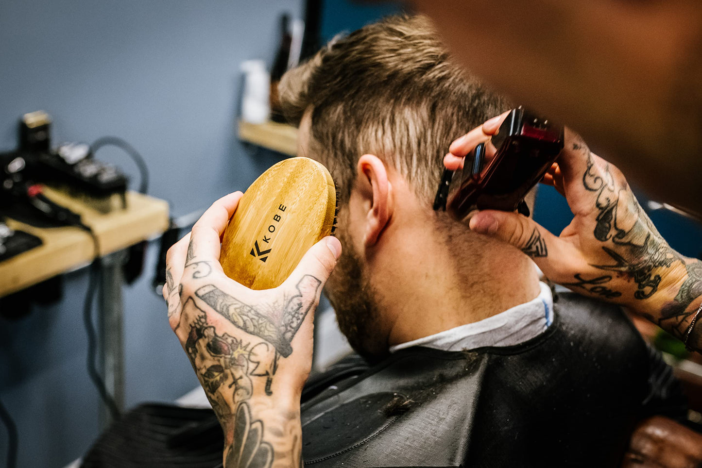 - Kobe Palm Men's Military Style Boar Bristle Hair Brush/Beard Brush -