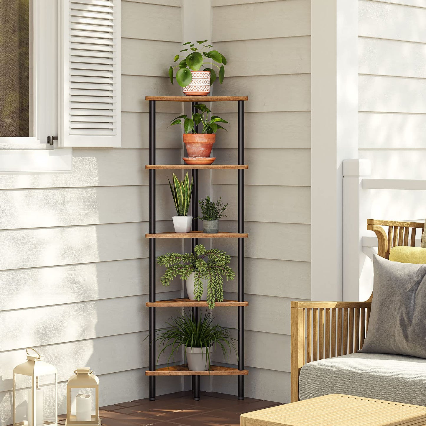 - HOOBRO Corner Shelf | Storage Shelving Unit | Corner Bookcase | 5-Tier Freestanding Bookcase -
