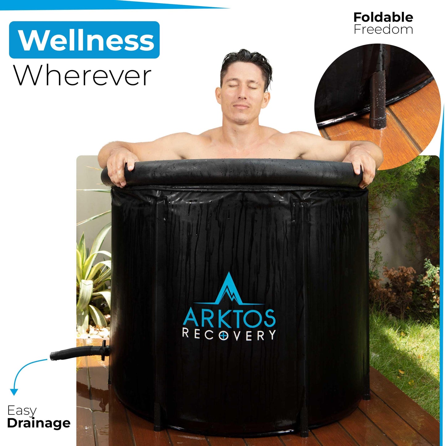 Artkos Ice Bath - Ice Bath Thermometer - Cold Water Therapy Tub with a Fantastic Capacity of 370L -Cold Plunge Tub with Three Ice Pack Insertion Pockets for Consistent Cooling - Ice Bath Outdoor