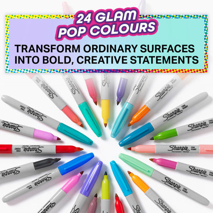 - Sharpie Glam Pop Permanent Markers | Fine Point for Bold Details | Assorted Vibrant Colours | 24 Marker Pens -