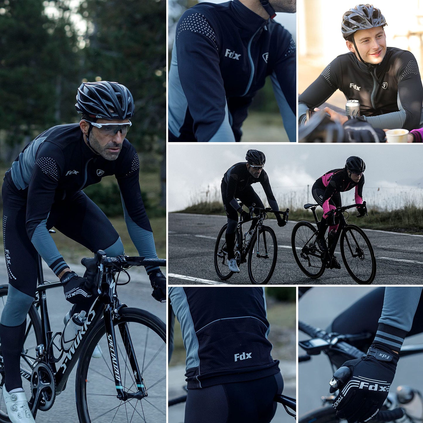 - FDX Men’s Thermodream Winter Cycling Jersey Long Sleeve | Water Resistant | Windproof -