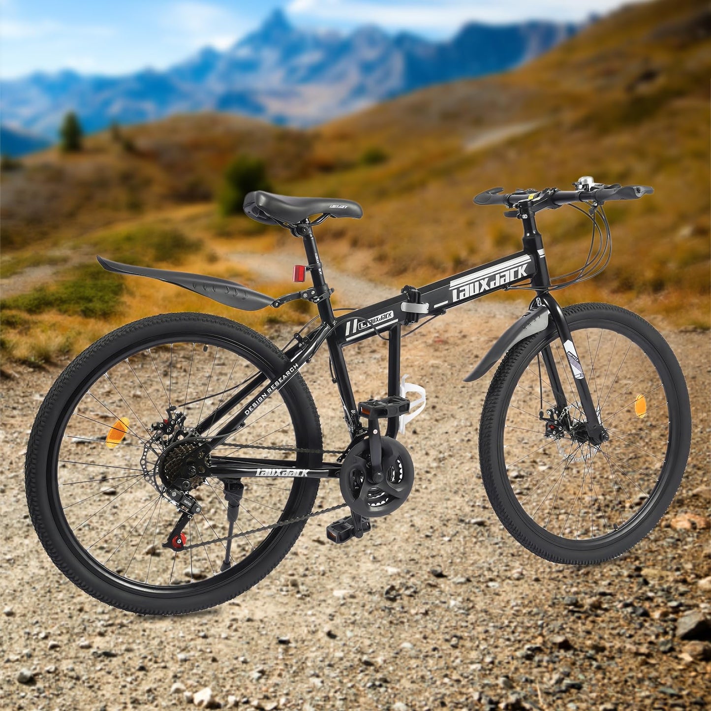BAOCHADA 26 Inch Folding Bike 21 Speed Mountain Bike, Adult Folding Mountainbike Gears Folding Bicycle with Dual Disc Brake Hard Frame MTB Bike for Men and Women, Black+Silver