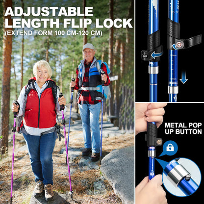 COVACURE Walking Poles - 2 Pack Lightweight Collapsible Walking Sticks for Hiking, Camping & Backpacking- 7075 Aluminum Foam Grip & Padded Strap (Up to 110-130cm)