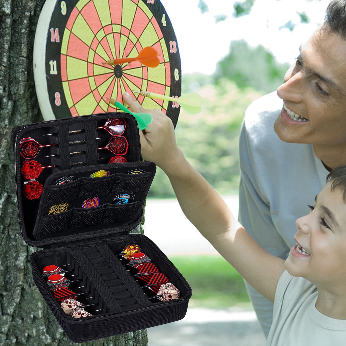 co2CREA Hard EVA Shell Storage Dart Case for 20 Steel Tip or Soft Tip Darts, Carrying Case with Numerous mesh Pockets Holder for Dart Tips,Shafts,Flights and More Dart Accessories,Case Only