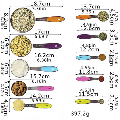 - 10 Pcs Measuring Cups and Spoons Set, Includes 5 Stainless Steel Nesting Measuring Cups & 5 Mini Measuring Spoons,Stackable Handle Accurate Tablespoon for Measuring Dry and Liquid Ingredients