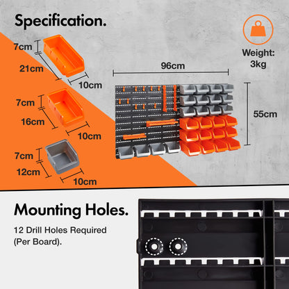 - VonHaus 44 Piece Wall Mounted Pegboard Hook, Storage Bins and Panel Set -