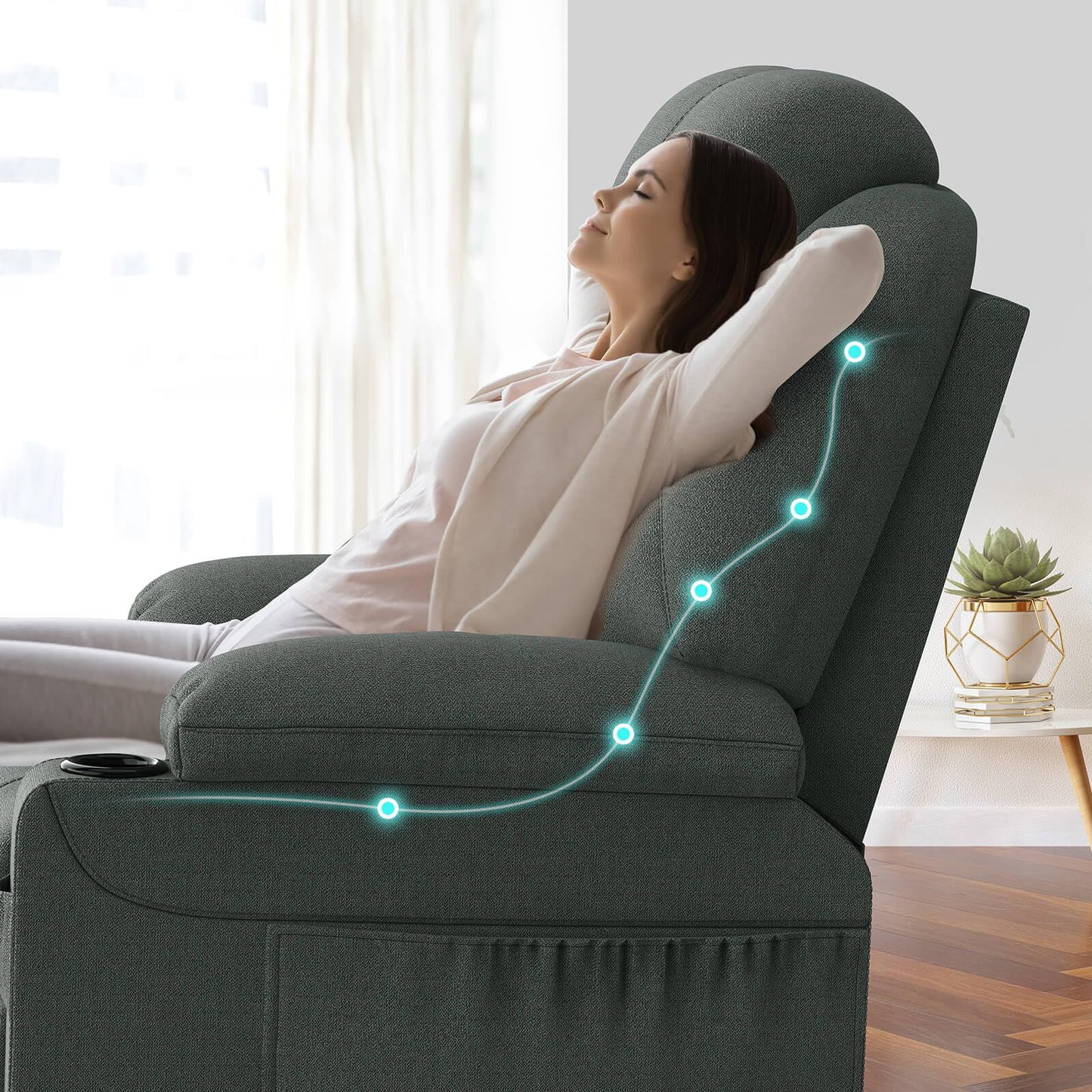- YONISEE Lift chairs recliners for elderly,Recliner Chair with Massage and Heat, Extended Footrest, Heavy Duty Motor Large Recliners for Living Room USB Port, Cup holders, 2 Side Pockets