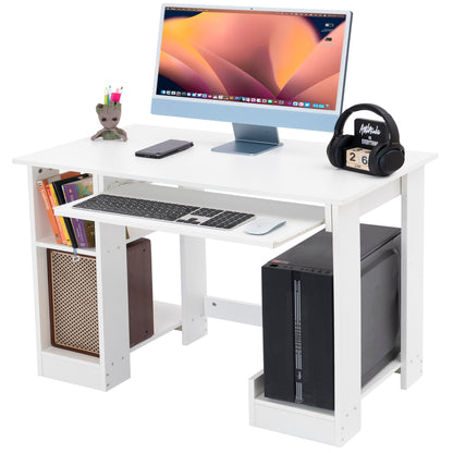 Blisswood Home Office Desk, White Computer Desk With Shelves & Sliding Keyboard Tray PC Laptop Table For Writing Workstation Bedroom Study Furniture (90 x 55 x 72CM)