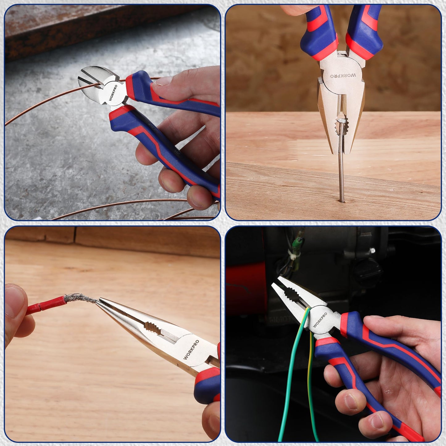 - WORKPRO 3-Piece Pliers Set, 160mm Long Nose Plier, 160mm Diagonal Cutting Plier, 180mm Combination Plier, with Soft Handles