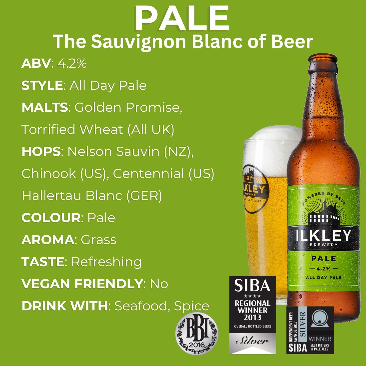 - Ilkley Brewery Pale Ale 4.2% ABV | 12 x 500ml Bottles | Yorkshire Real Ale Craft Beer Case | The Sauvignon Blanc of Beer Refreshingly Crisp & Dry -