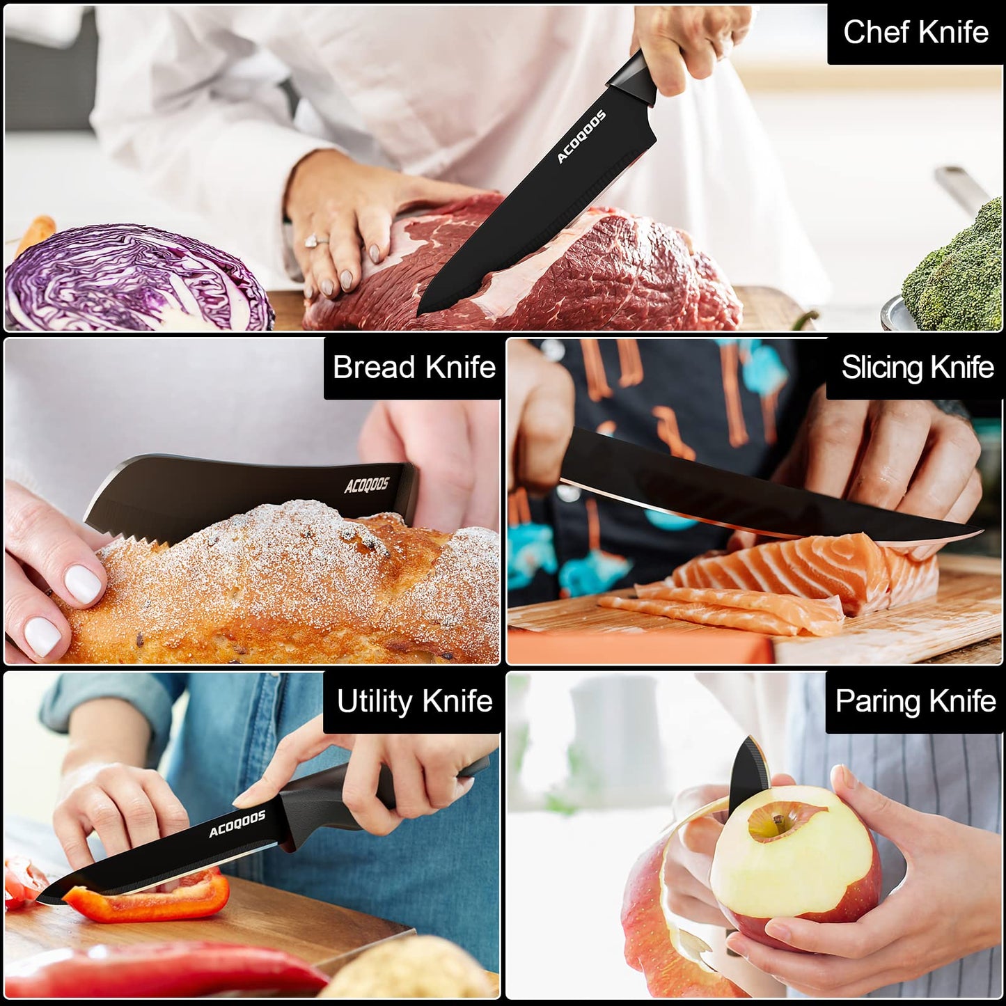 - Knife Set with Block | 14 Piece with Built-in Sharpener | Kitchen Knives for Chopping -