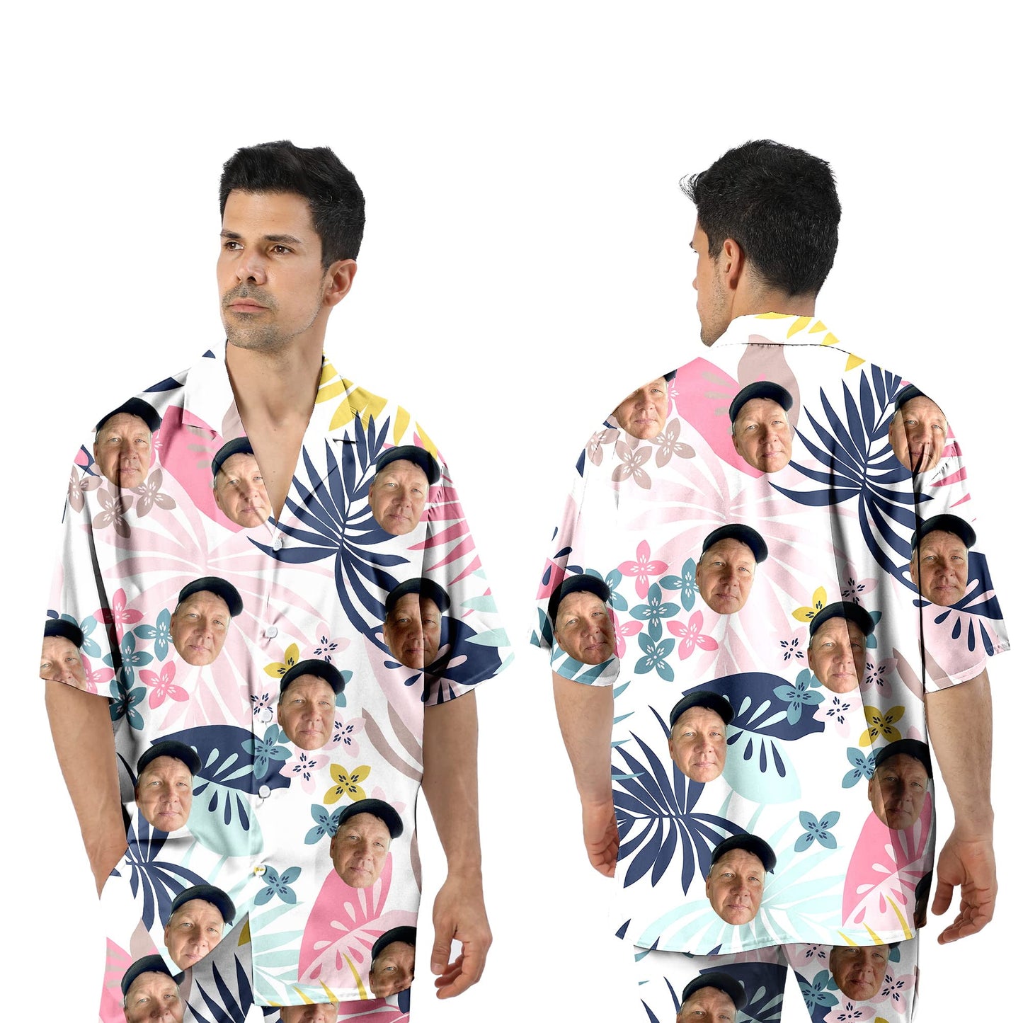 - KEMEILA Custom Face Summer Hawaiian Shirt | Personalized Photo Flower Print T-Shirts -