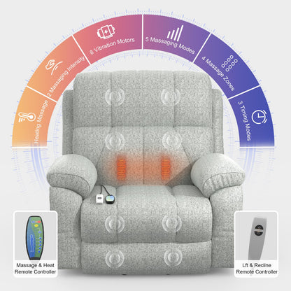 - YONISEE Lift Chair Recliners for Elderly, Recliner Chair with Massage & Heat, Extended Footrest, Oversized Recliners Armchair Lounge Sofa with Type C+USB Ports, Hidden Drink Holders, Dual Side Pockets