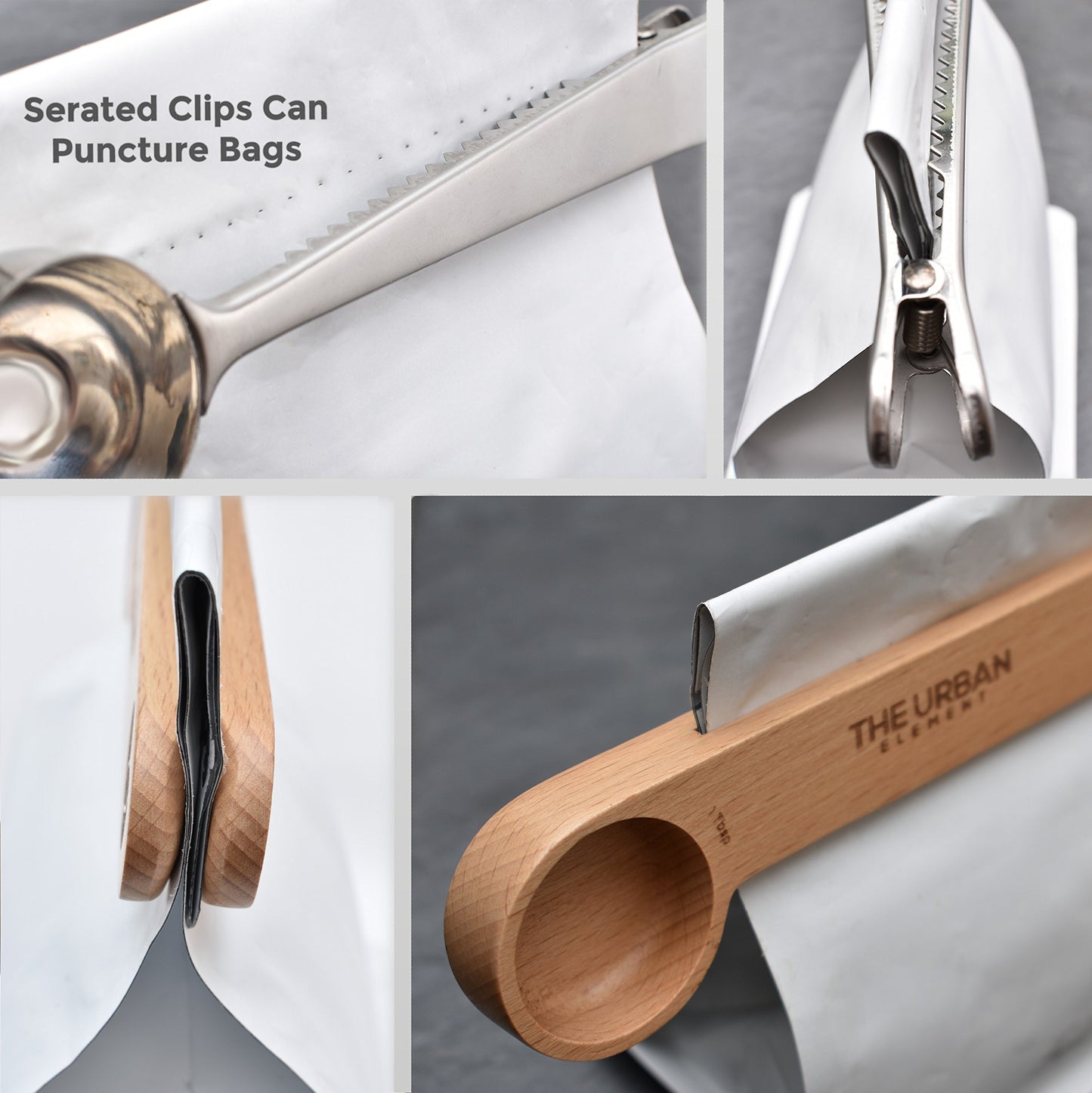 2 in 1 Wooden Coffee Scoop and Bag Clip - 1 Tablespoon Solid Beech Wood Measuring Scoop - Espresso Coffee Bags Sealer - Suitable for Ground Beans, Coffee Beans and Loose Tea - by The Urban Element