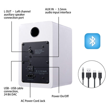 - Sanyun SW208 3" | Active Bluetooth 5.0 Bookshelf Speakers – 60W Carbon Fiber Unit -