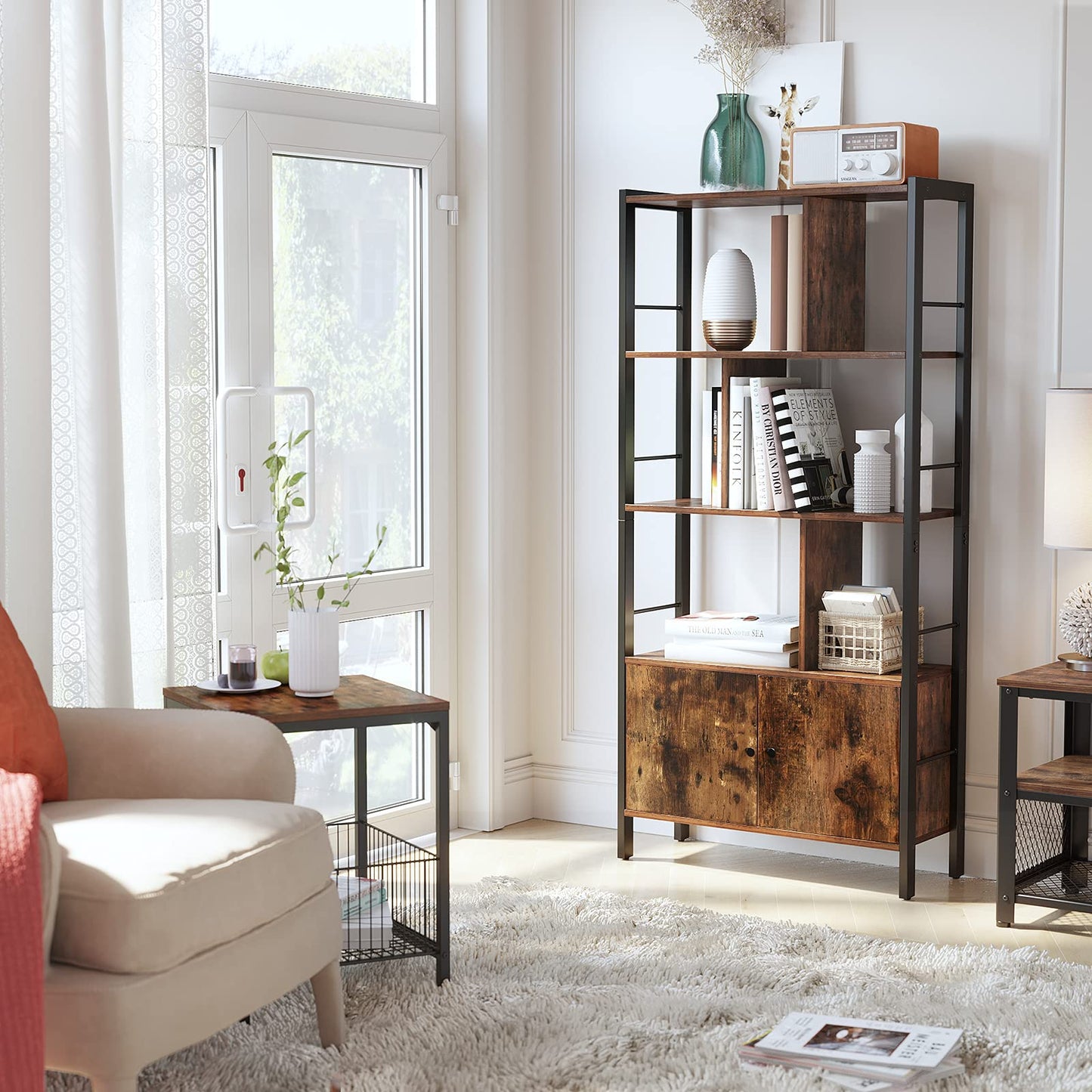 - VASAGLE Bookshelf, Storage Shelf, Large Bookcase with Doors -