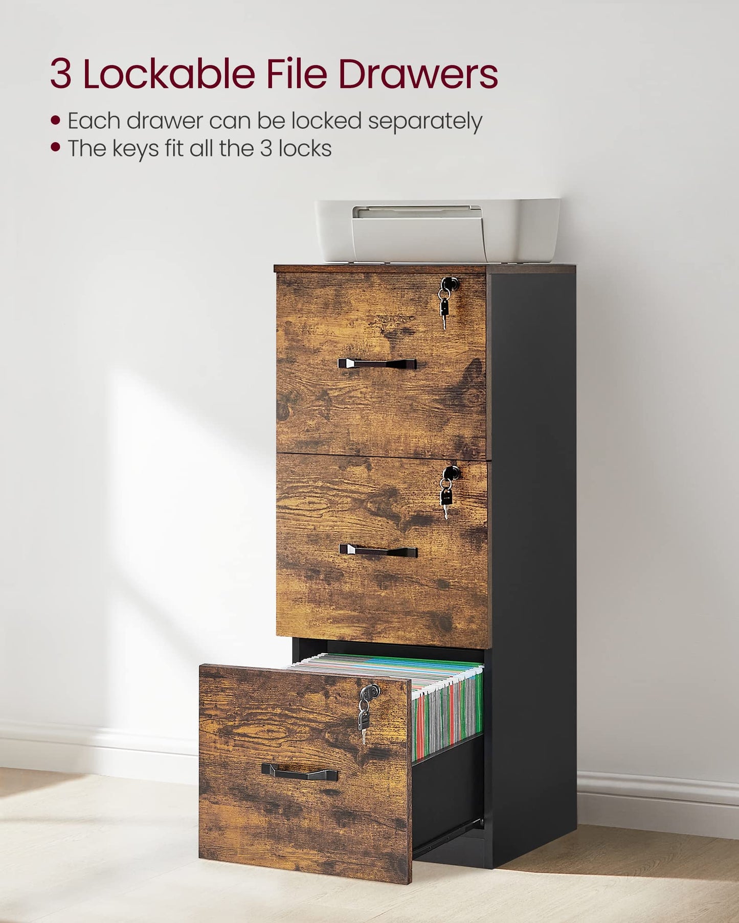 - VASAGLE 3-Drawer Vertical File Cabinet -