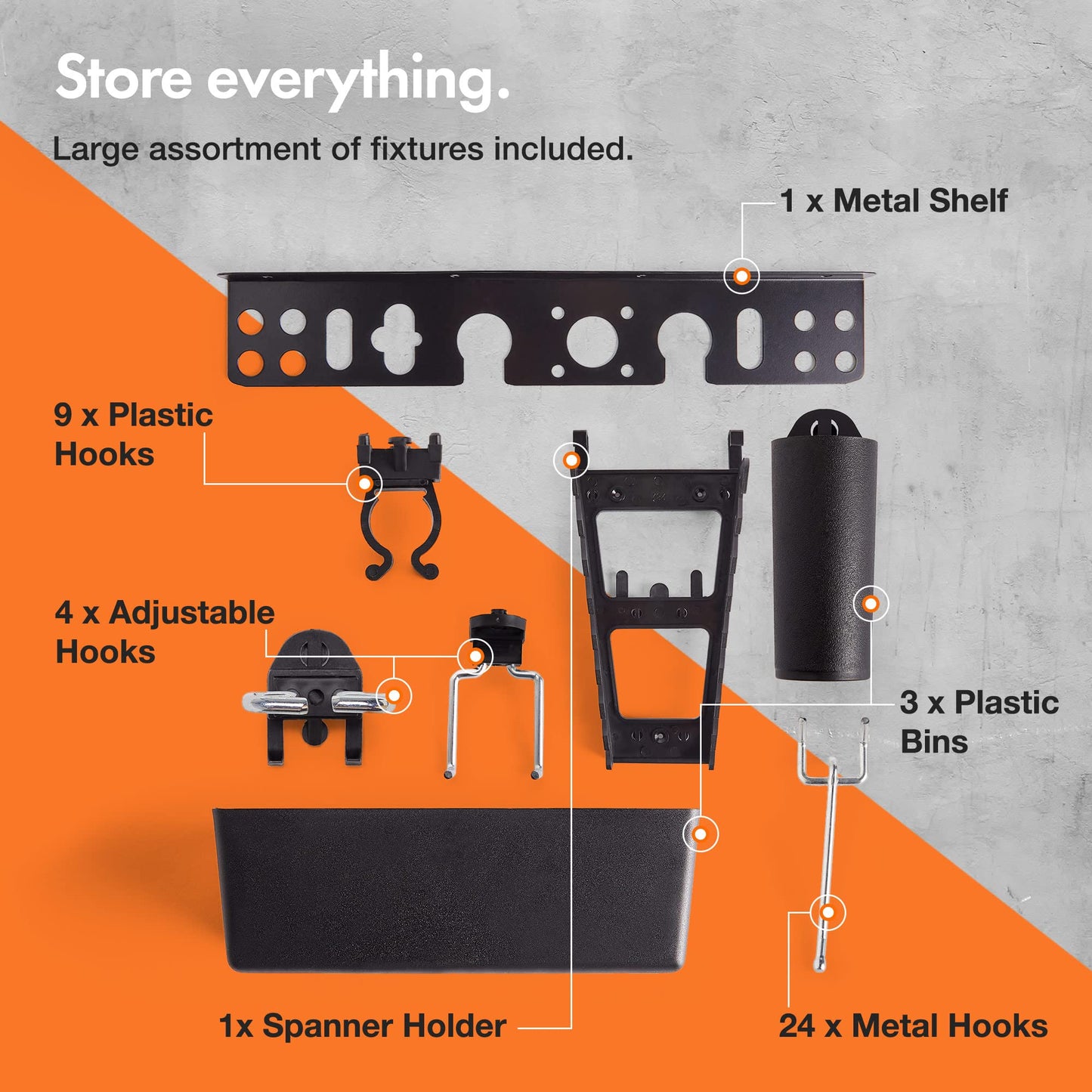 = VonHaus Tool Pegboard - 45pc - Shed and Garage Wall Storage Tool Board