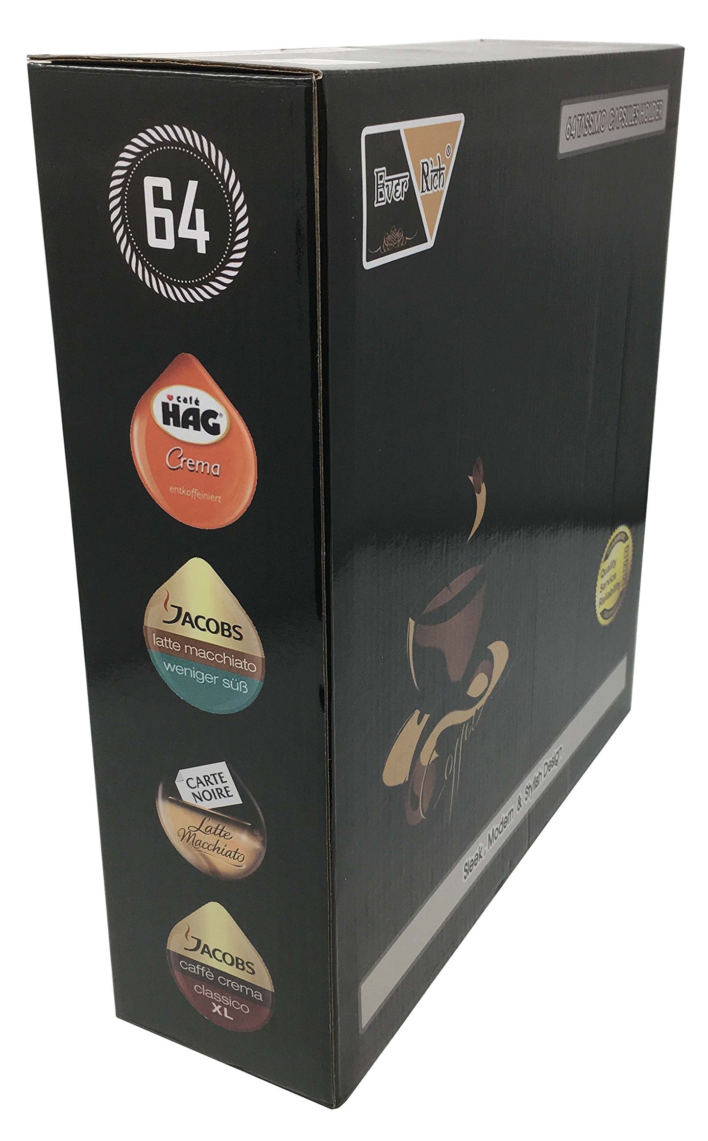- Ever Rich ® Tassimo Pod Holder | 64pcs | T-Disc Coffee Capsules | Bosch Tassimo Stand & Pod Storage Drawer | Anti-Vibration Design I Comes With a Micro Fiber Cleaning Cloth (Metal/Black) (64) -