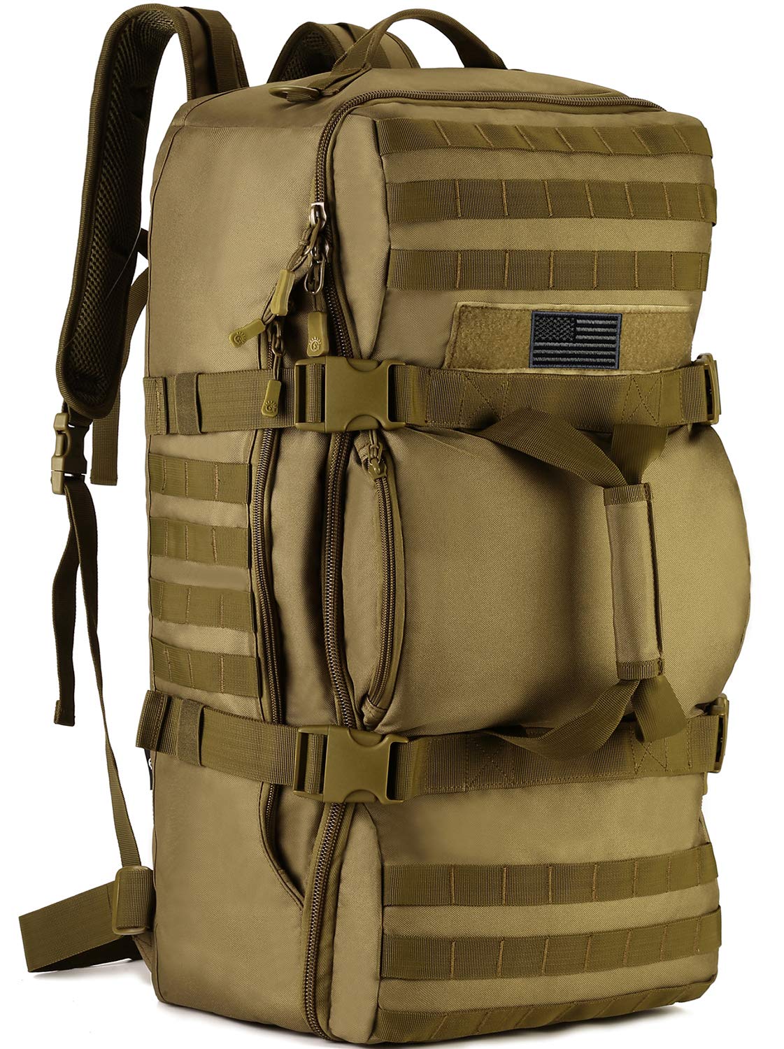 - Protector Plus Tactical Travel Backpack | 60L | Military MOLLE Duffel Bag | Brown -