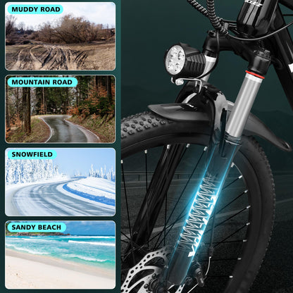 26'' Electric Bikes for Adults. City Commuter E-bike with High-Speed Brushless Motor. Electric Bike for 7 Speed Gear, Built-in 36V-8Ah/13Ah Removable Li-Ion Battery, G51 LCD Display, Dual Disc Brake