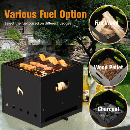 COSTWAY 4-in-1 Outdoor Pizza Oven, 2-Layer Detachable Grill Oven and Fire Pit With Pizza Stone, Pizza Peel, Cover & Cooking Grill Grate, Wood Fired Pizza Maker