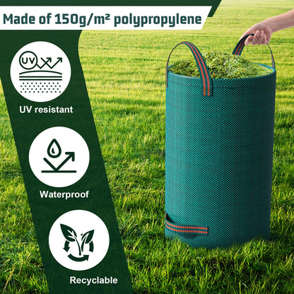 3 Sacks Garden Waste Bags Heavy Duty, Green Garden Waste Sacks Reusable, Industrial Fabric and Handles, Garden Refuse Rubbish Bag, Ideal for Collecting Plant waste grass and Leaves (500L*300L*120L)