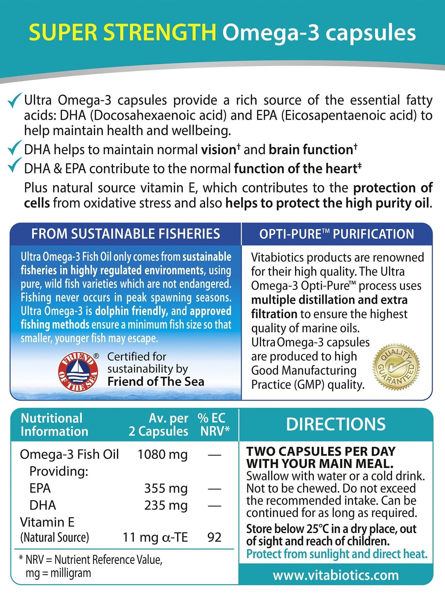 - Vitabiotics Ultra Omega-3 Fish Oils Capsules with DHA EPA Nutritional Supplements for Heart Brain and Eye Vision -