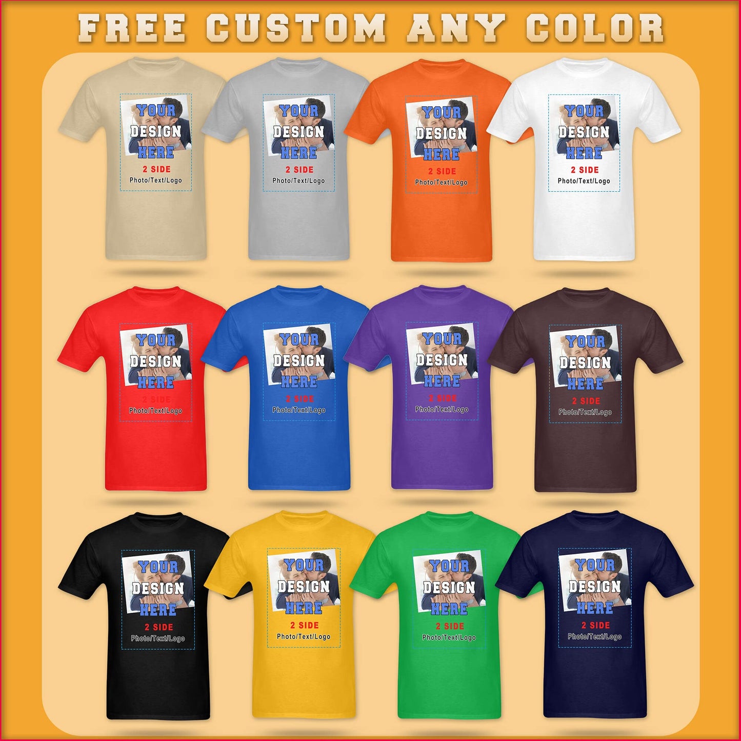 Custom T Shirts Personalized Add Your Photo Text Ultra Soft for Men Women, Front & Back Print Heavy Cotton Short Sleeve T Shirt Black