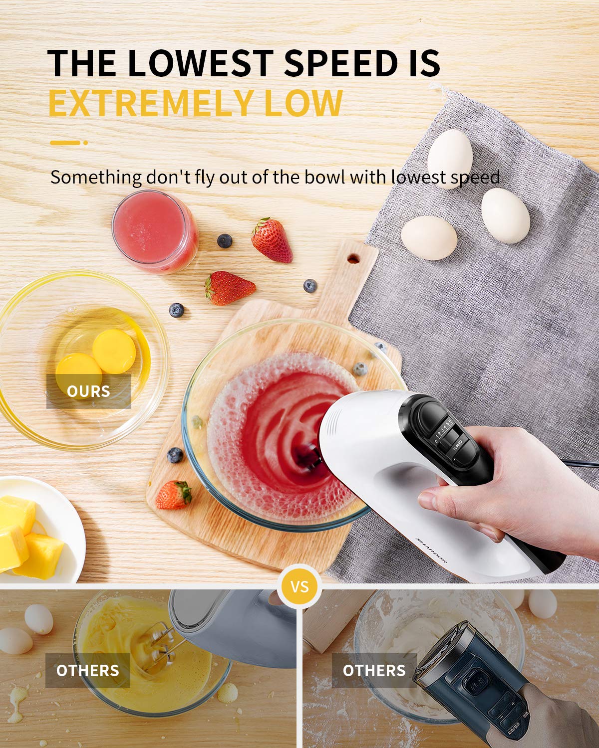 - SHARDOR Hand Mixer | Electric Whisk | Anti-Splash Hand Whisk | 6 Speeds with Turbo Button |Storage Case | 400W -