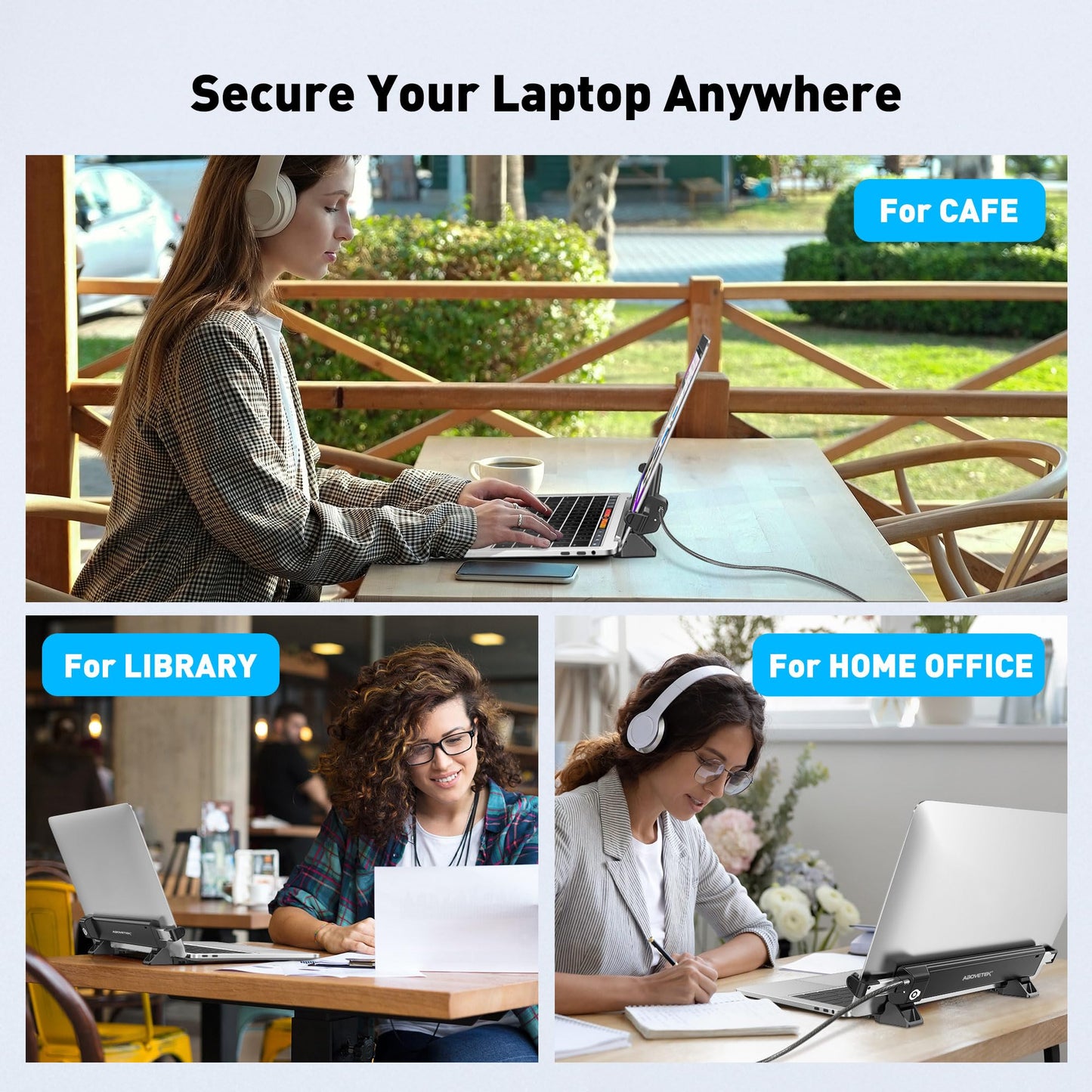 AboveTEK Laptop Security Locks with 2m Keyed Cable - Anti-Theft Locking Station, Adjustable Width 28.2-39.8cm, Desktop Fixed or Portable Mounting Option, Fits 12"-16" MacBook/Notebooks