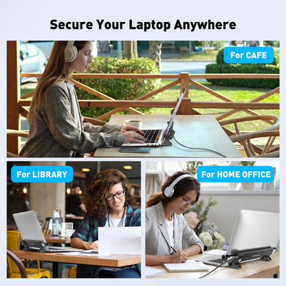 AboveTEK Laptop Security Locks with 2m Keyed Cable - Anti-Theft Locking Station, Adjustable Width 28.2-39.8cm, Desktop Fixed or Portable Mounting Option, Fits 12"-16" MacBook/Notebooks