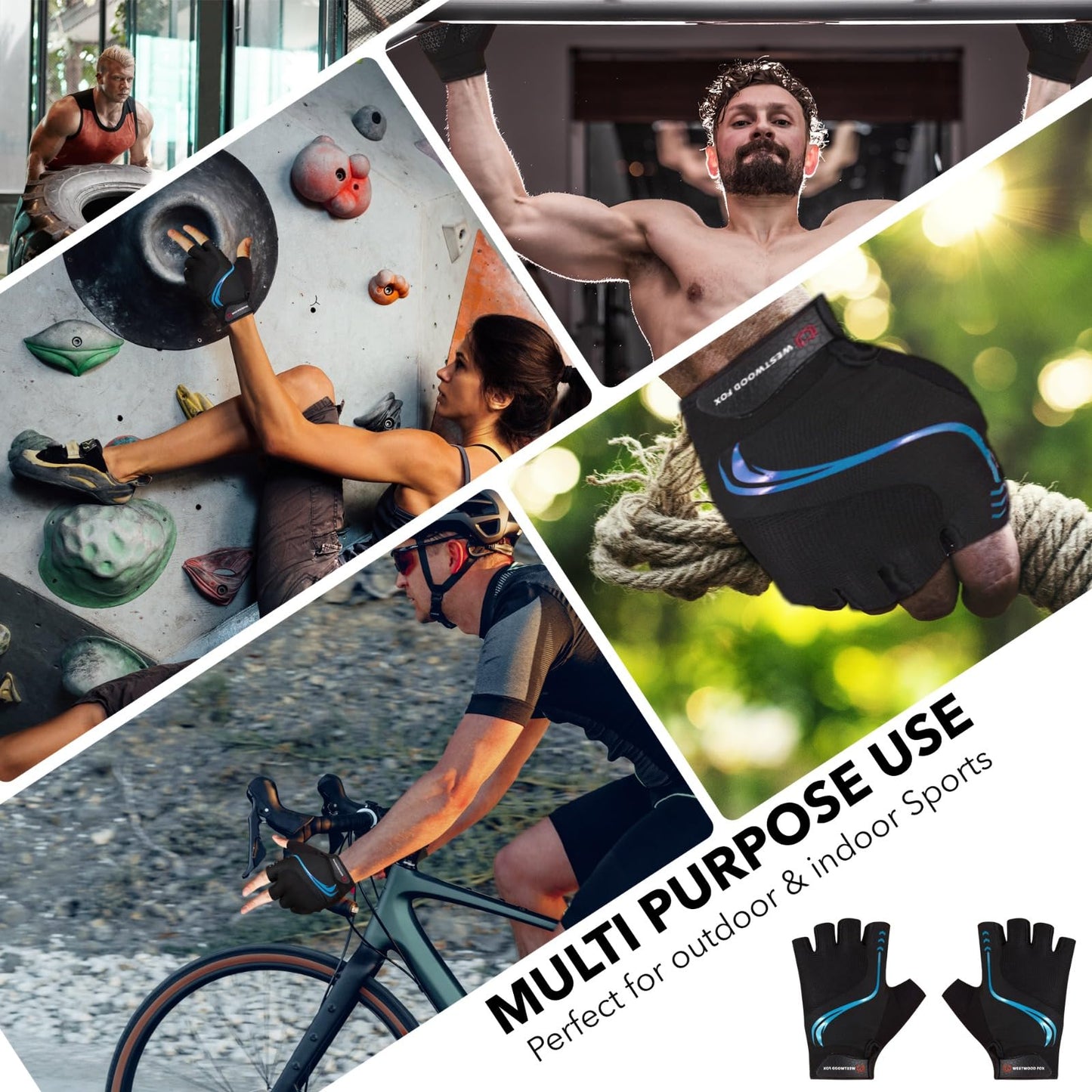 - WESTWOOD FOX Cycling Gloves for Men Women, Breathable Half Finger Mountain Bike