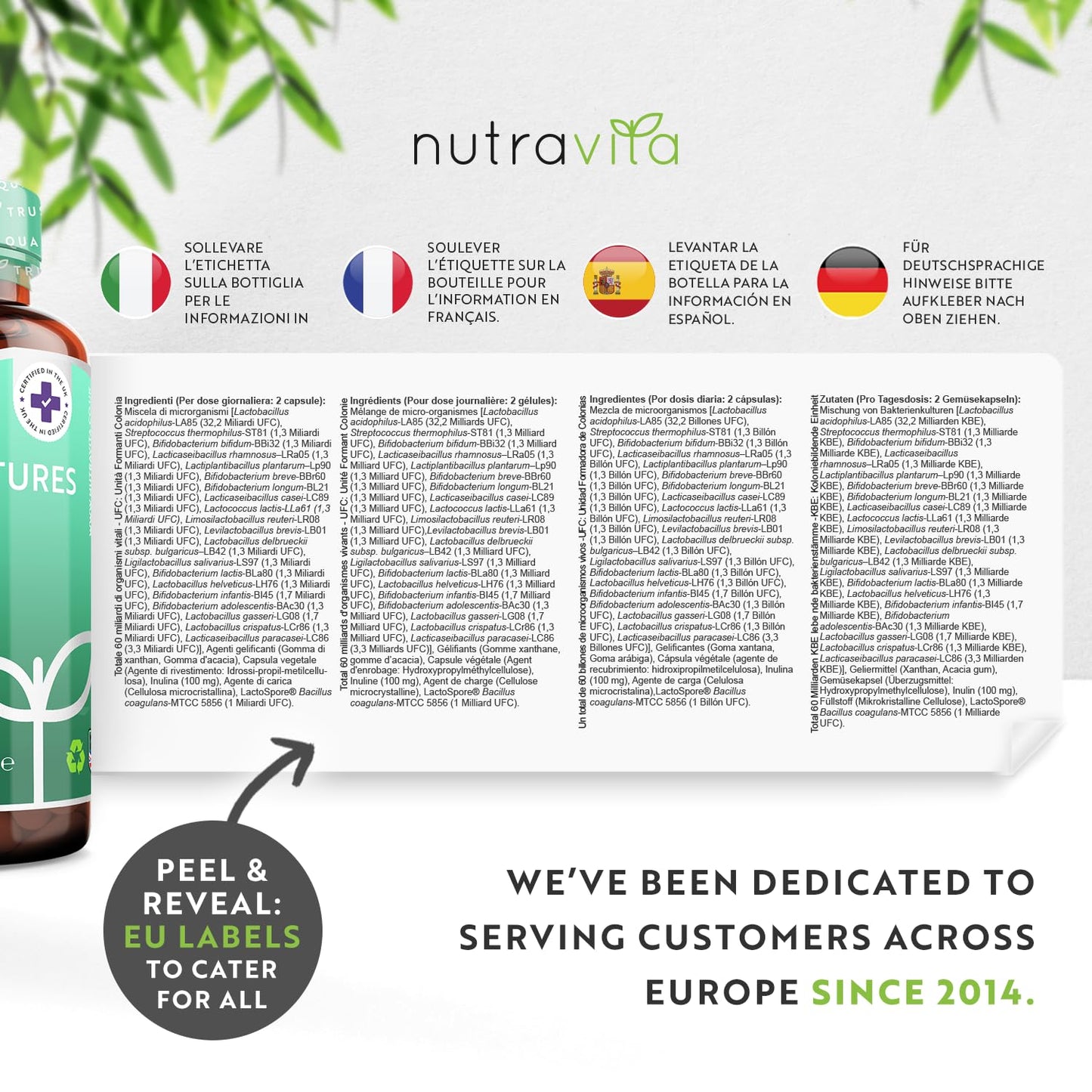 60 Billion CFU Probiotic Cultures - Scientifically Backed Lactospore® for Good Gut Flora - Enteric Coating to Ensure Probiotics are Delivered Directly to The Gut - Made in The UK