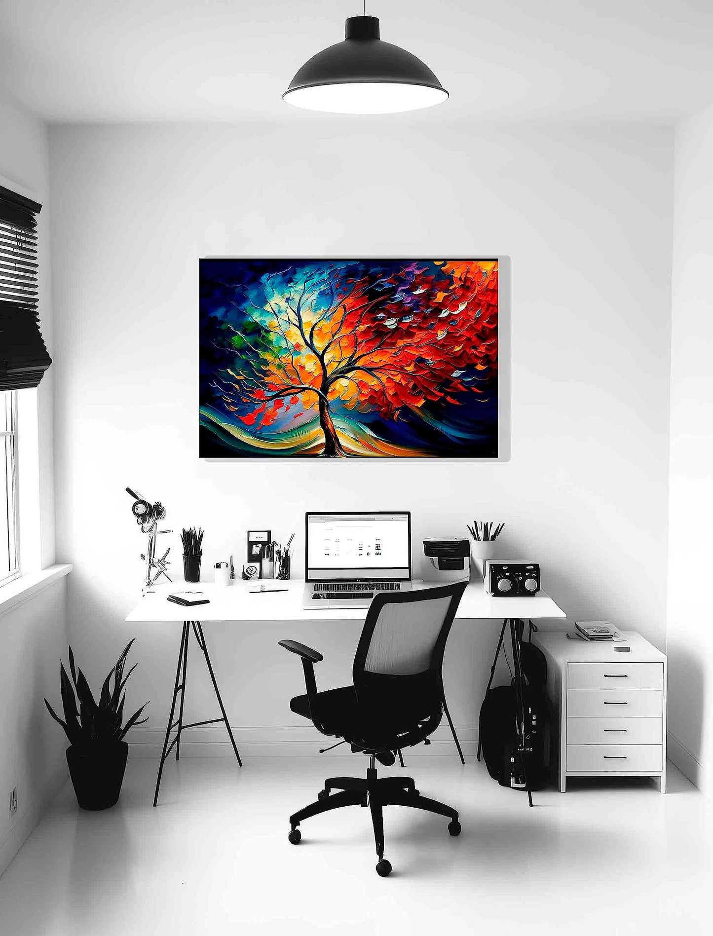 Artley Prints - Colourful Tree Of Life in the Wind Canvas Wall Art Prints | Abstract Pictures | Framed and Ready to Hang for Living Room Extra Large 101 x 76cm (40 x 30 inches)