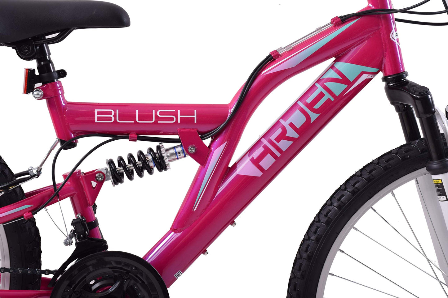 Arden Blush 24" Wheel Girls Kids Mountain Bike Full Dual Suspension 21 Speed 14" Frame Pink Age 8+