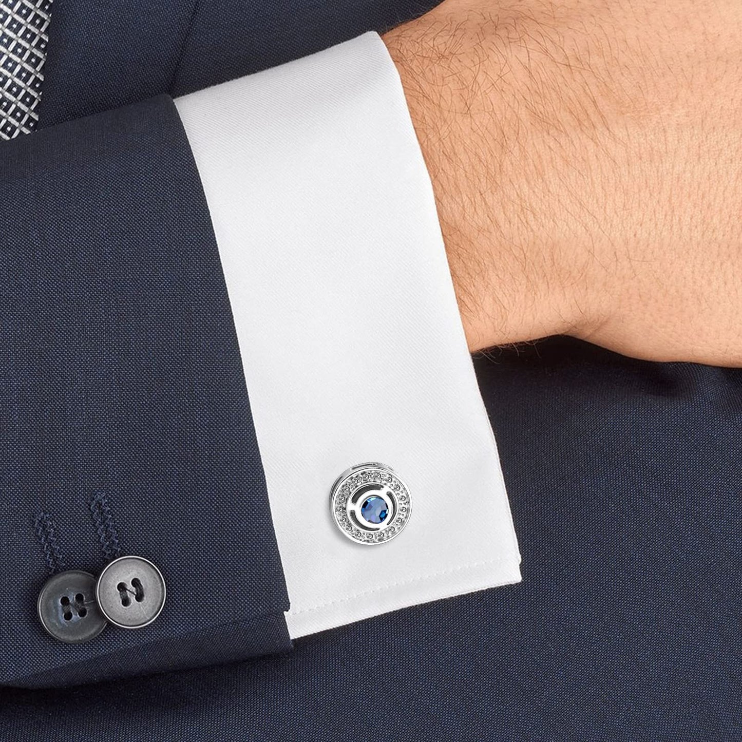 - Mr.Van Classic Cufflinks | Navy Blue Crystal Cufflinks For Men -