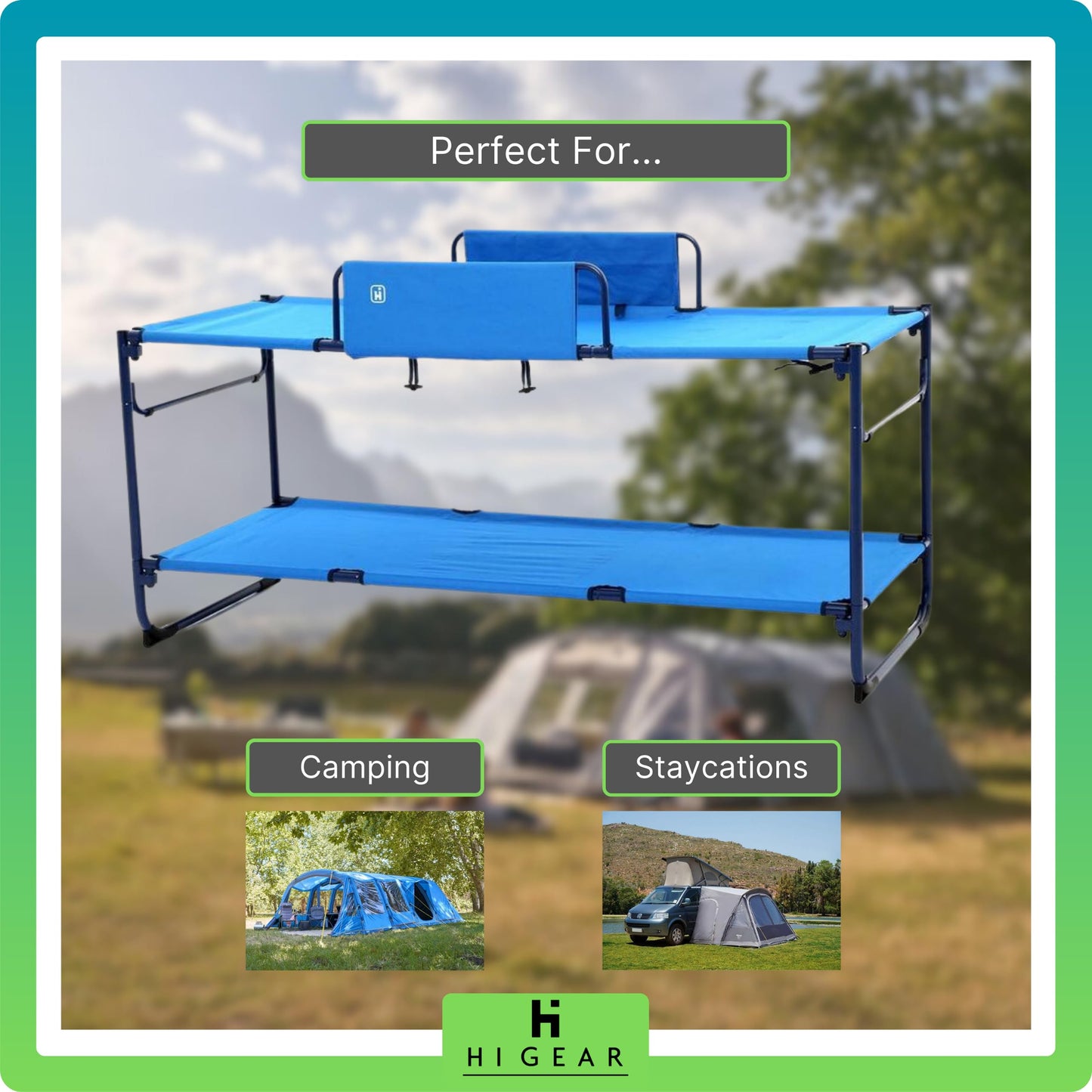 - Hi-Gear Duo Bunk Beds | 2 People | Portable | Folding | Collapsible | Steel Frame -