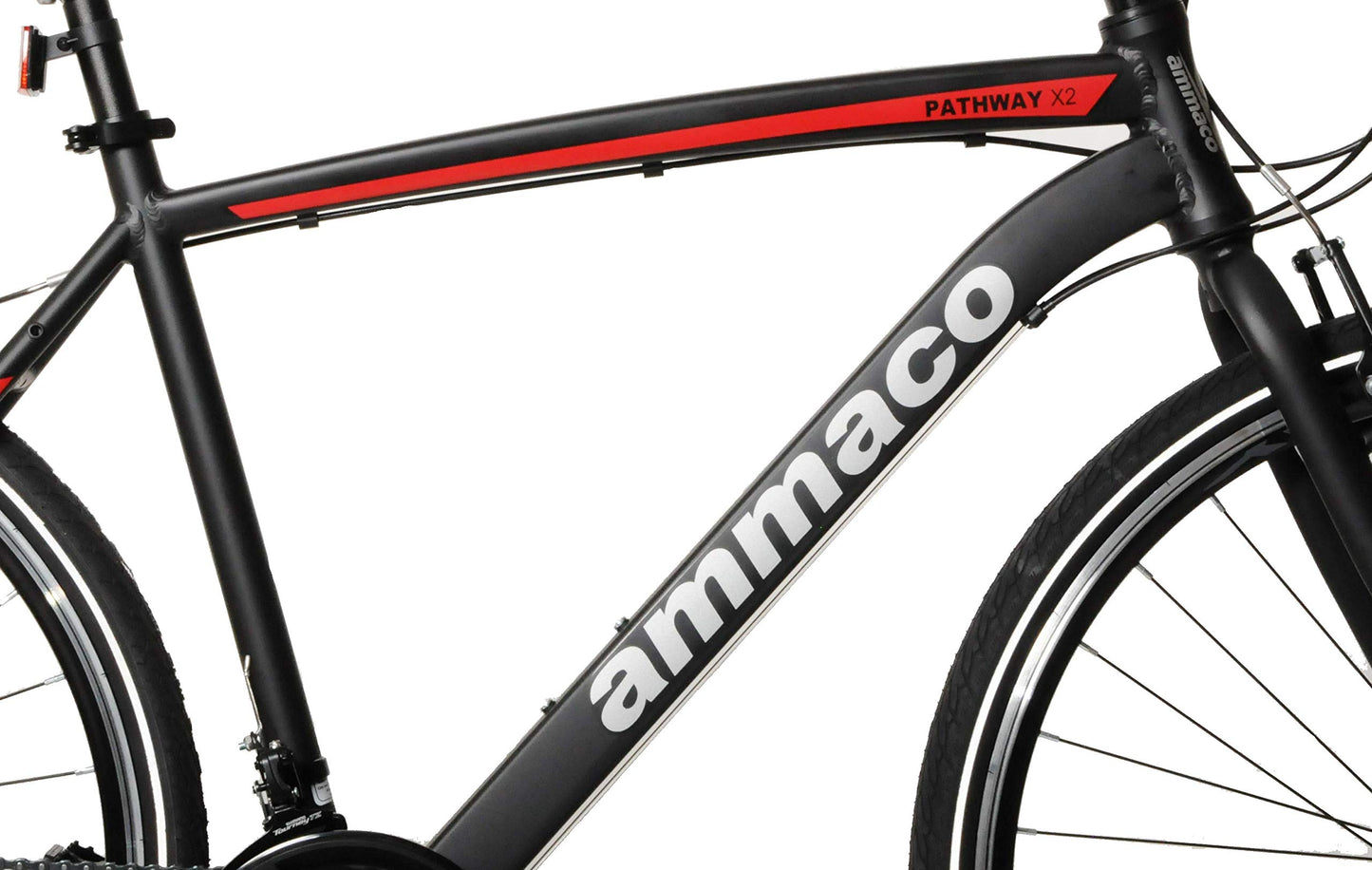 Ammaco Pathway X2 700c Road Hybrid Trekking Mens Sports Commuter Urban Bike 21" Frame Lightweight Alloy Black Red 24 Speed
