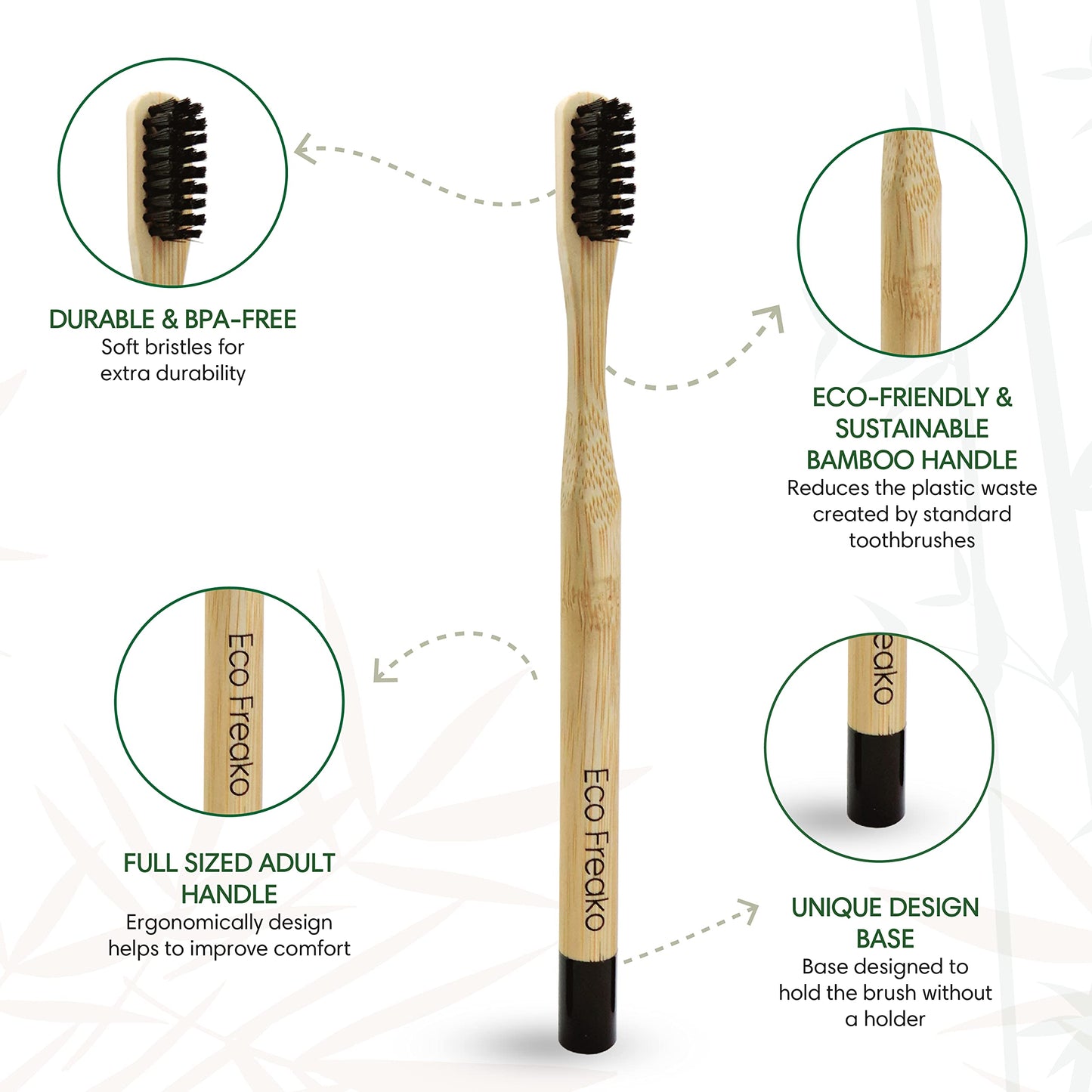 - Eco Freako Bamboo Toothbrushes | Medium Black Bristles for Adults | Natural Bamboo Toothbrush -