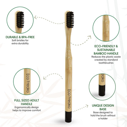 - Eco Freako Bamboo Toothbrushes | Medium Black Bristles for Adults | Natural Bamboo Toothbrush -