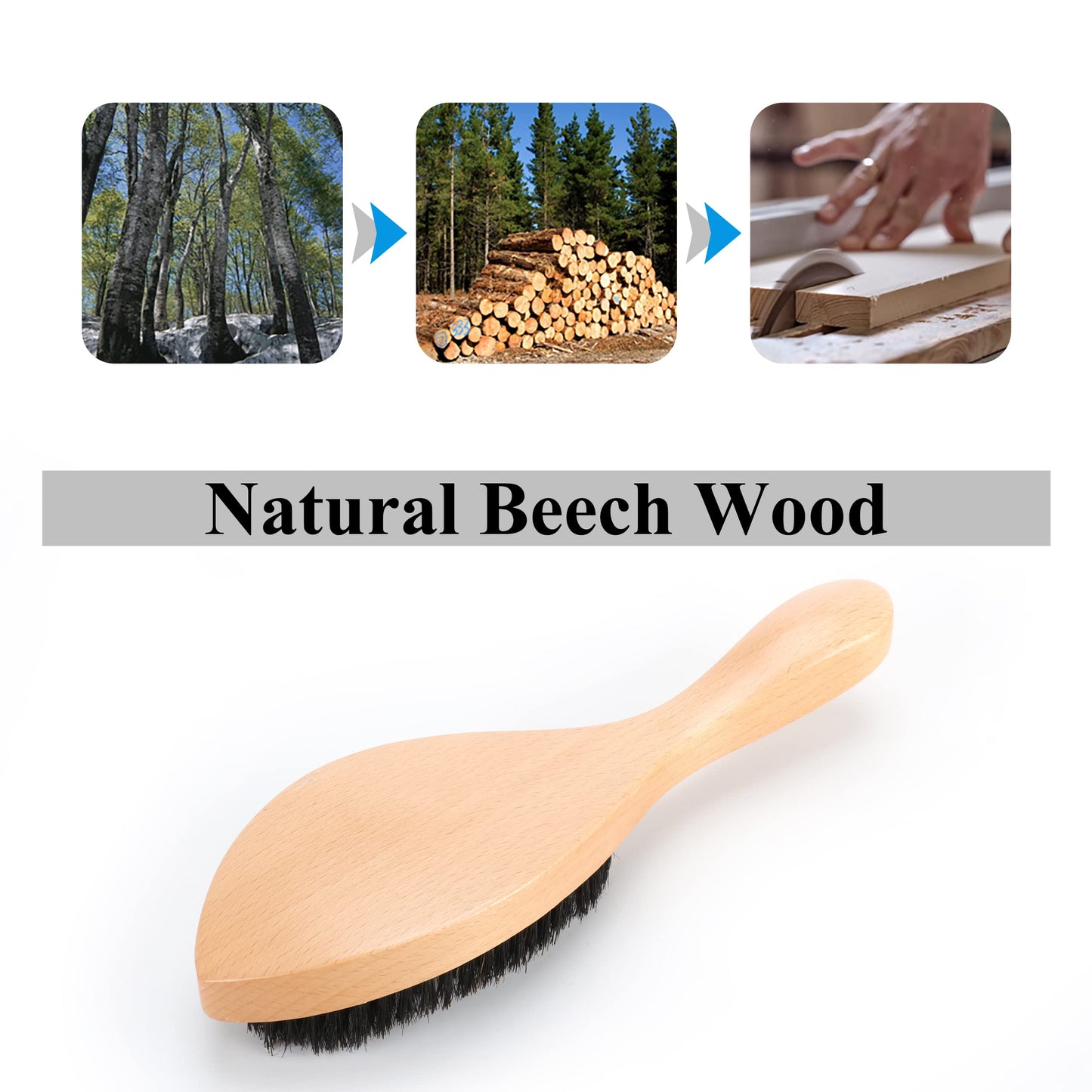 Abeis Wave Brush With Long Handle - 100% Soft Boar Bristle Men's Wave Hair Brush - Beech Wood Wave Brush For Men 360 (Wood L)